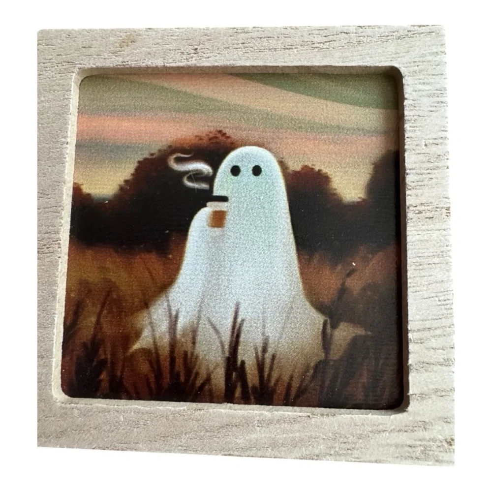 Halloween Mini Coffee Ghost-Themed Wooden Magnets Set of 3